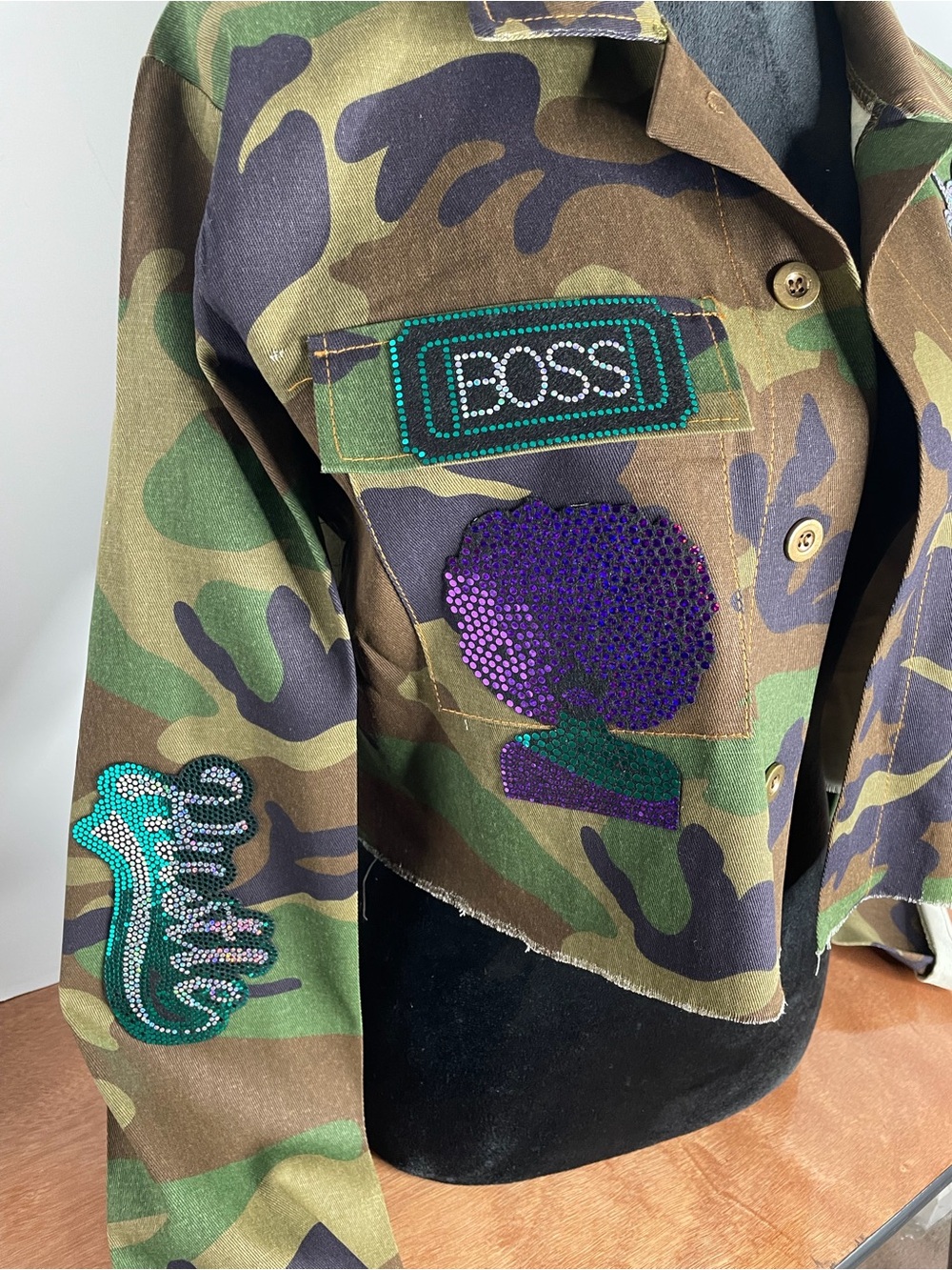 Camo Embellished Patches "Boss Babe" Jacket — Green Camo - Picture 5 of 6
